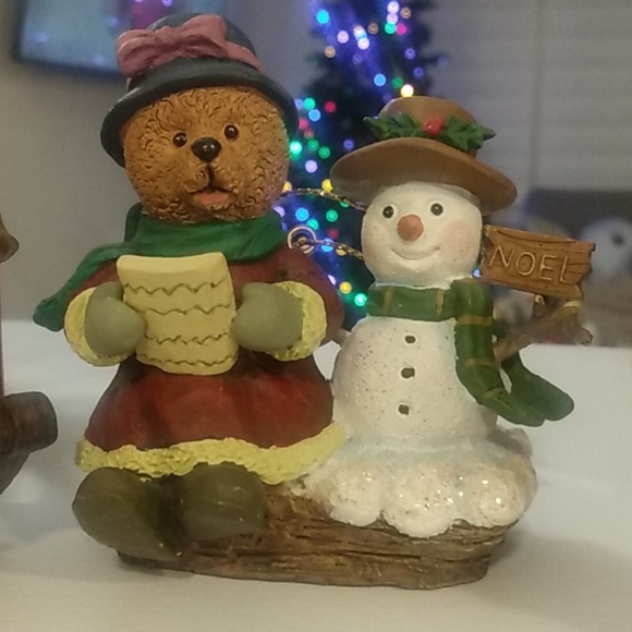 Noel Teddy Bears Rocking Horse & Carol Singing Snowman Collectible Gift Ornament - Picture 3 of 6